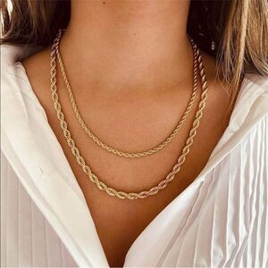 Twisted 14k Gold Rope Necklace Set